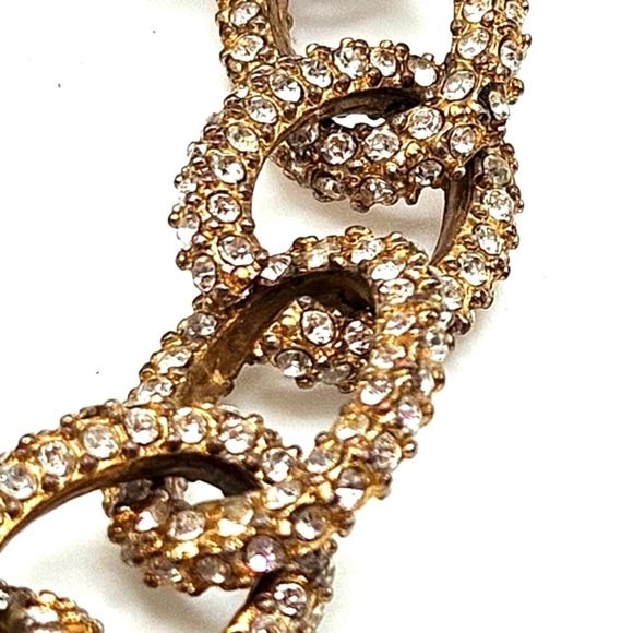 J. Crew Gold Tone Pave Crystal Rhinestone Chunky Link Chain Bracelet - Picture 2 of 5